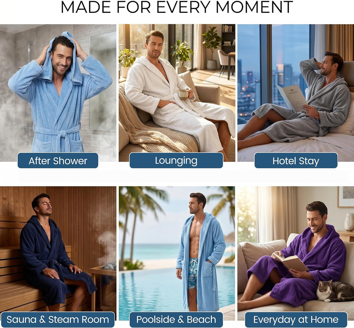 PJGGZ Men's Bathrobes with Hood, Soft Long Towel Robe for Men - Super Absorbent Quick Dry yet Warm
