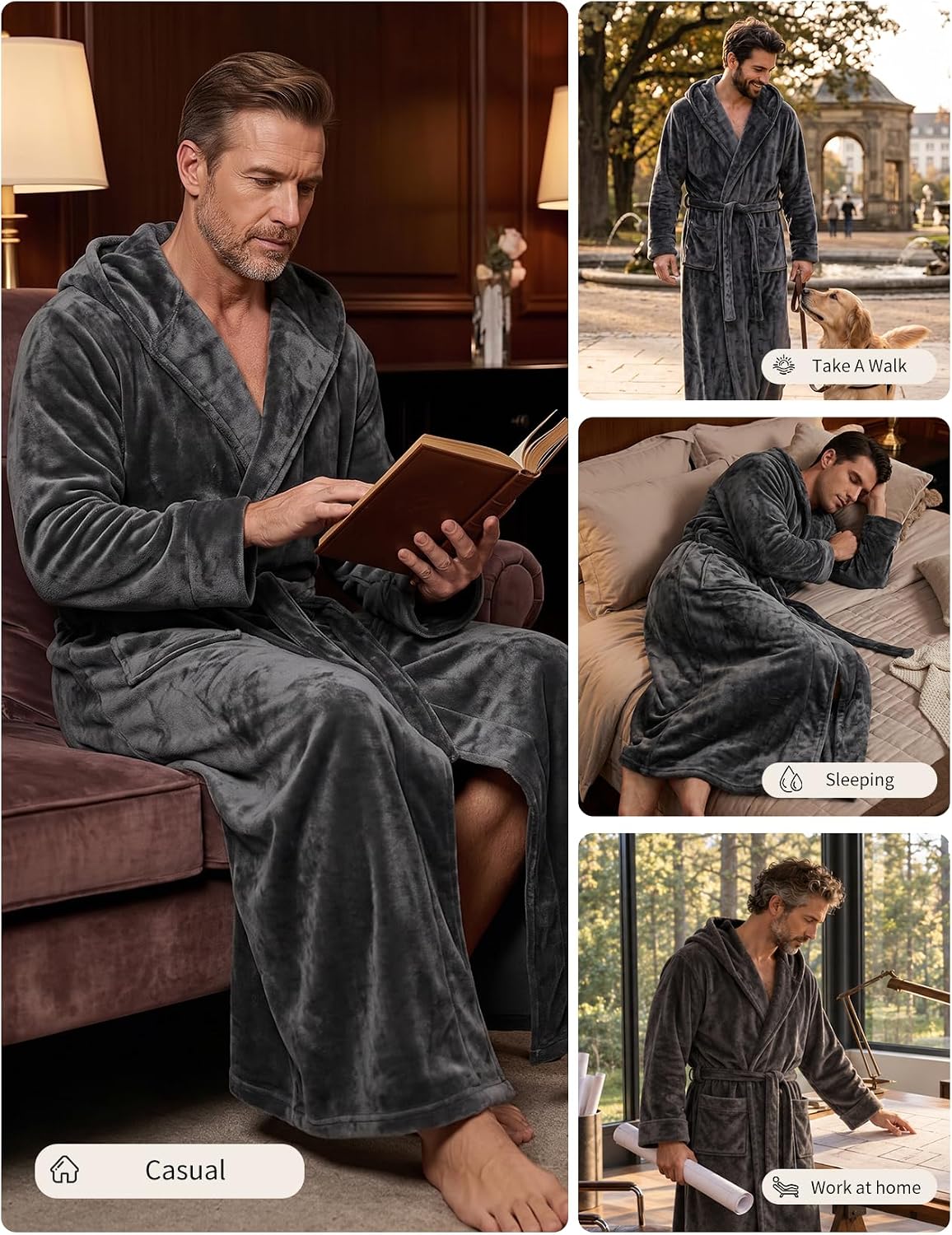 Gihuo Mens Long Robes Full Length Plush Hooded Bathrobe