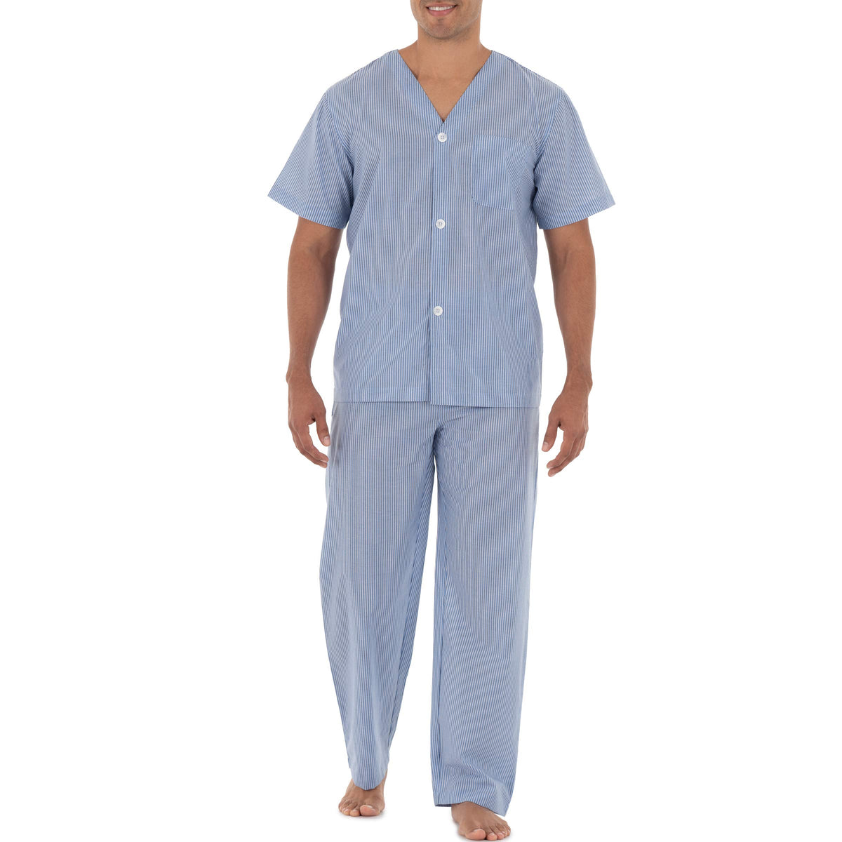 Fruit of the Loom Men's Broadcloth Short Sleeve Top and Long Pants Pajama Set