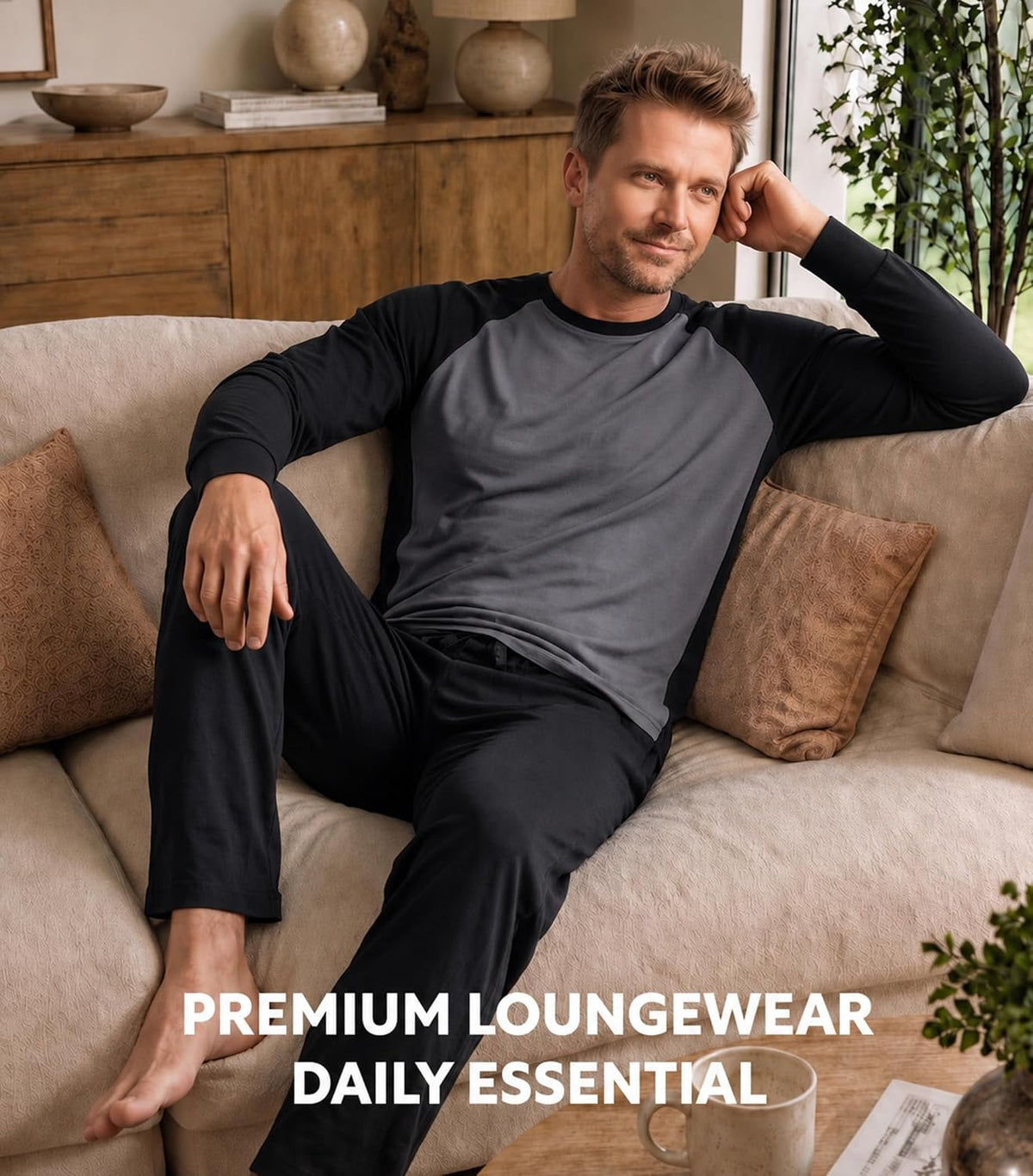 DAVID ARCHY Mens Cotton Pajamas Set Modal Sleepwear Long Sleeve Pjs