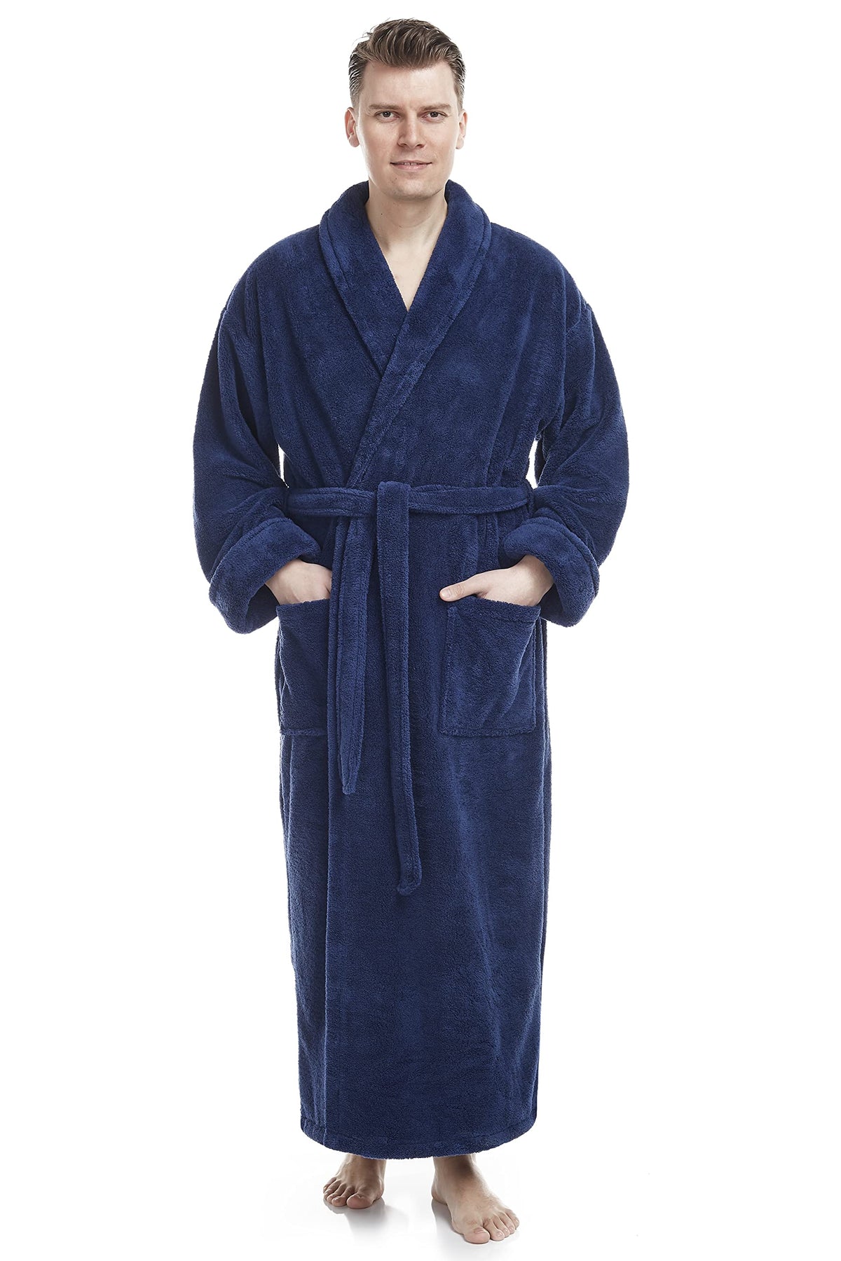 Arus Men's Shawl Collar Full Length Tall Long Fleece Robe, Turkish Bathrobe
