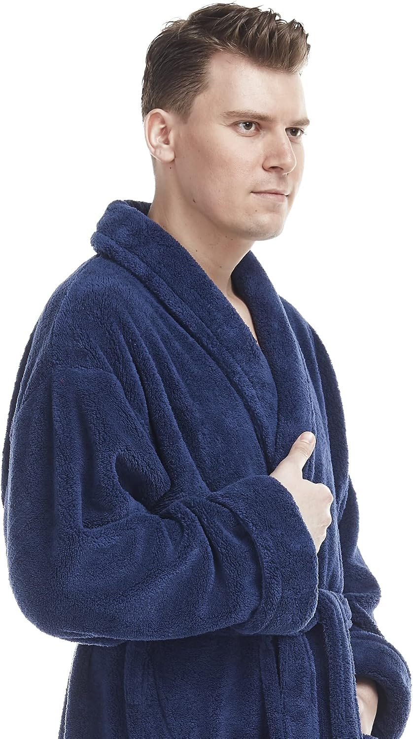 Arus Men's Shawl Collar Full Length Tall Long Fleece Robe, Turkish Bathrobe