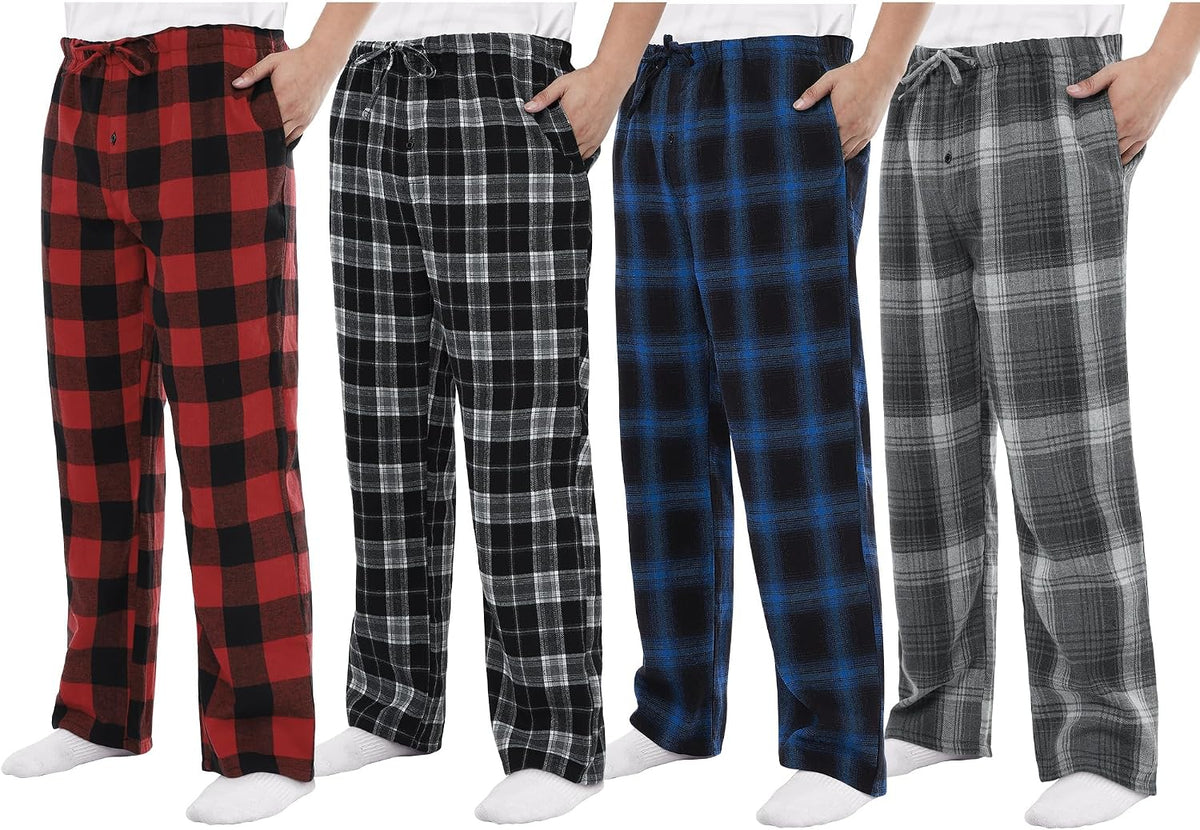 Men's Pajama Pants 3/4 Pack Flannel Plaid Cotton Sleep & Lounge PJ Bottoms