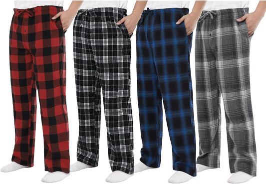 Men's Pajama Pants 3/4 Pack Flannel Plaid Cotton Sleep & Lounge PJ Bottoms