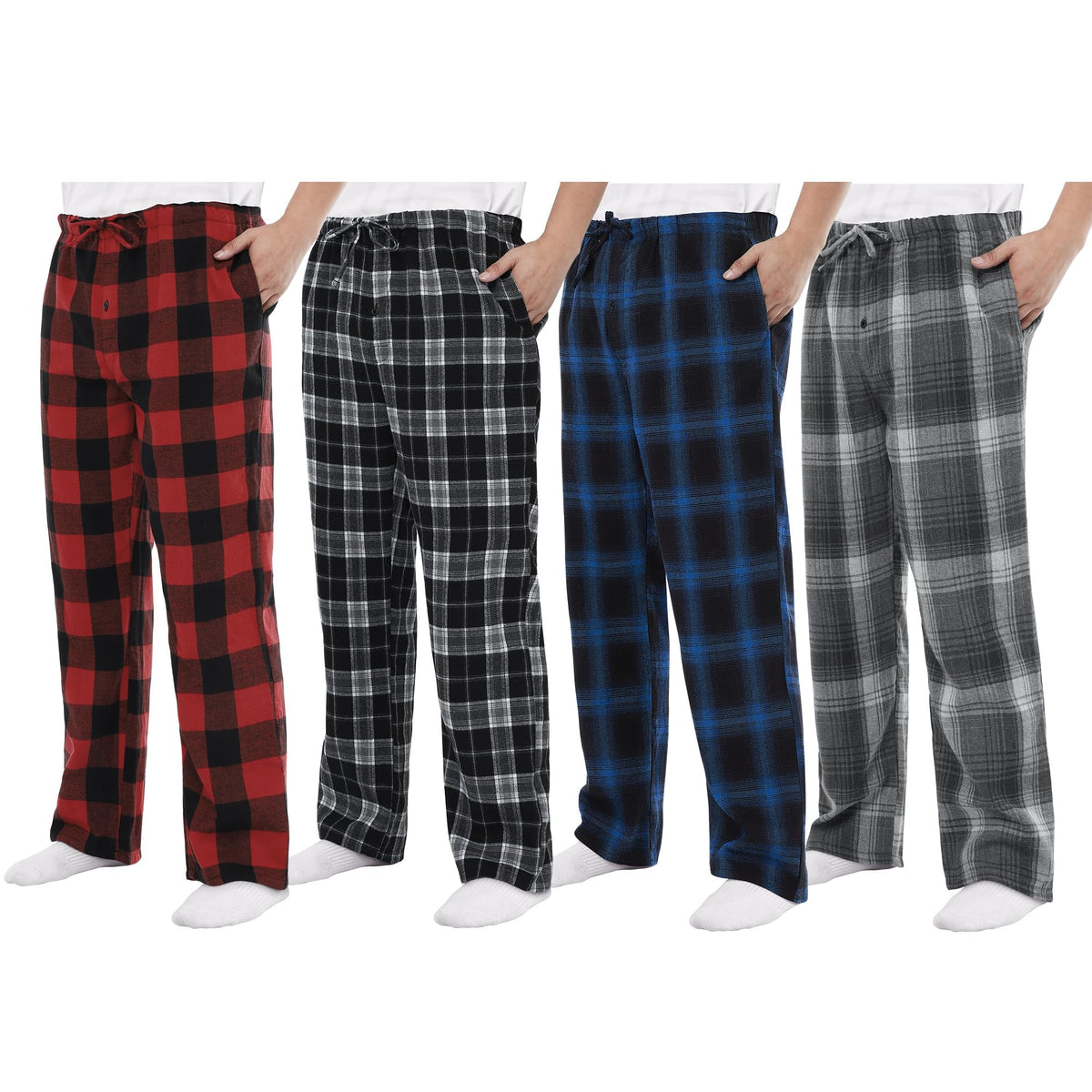 Men's Pajama Pants 3/4 Pack Flannel Plaid Cotton Sleep & Lounge PJ Bottoms