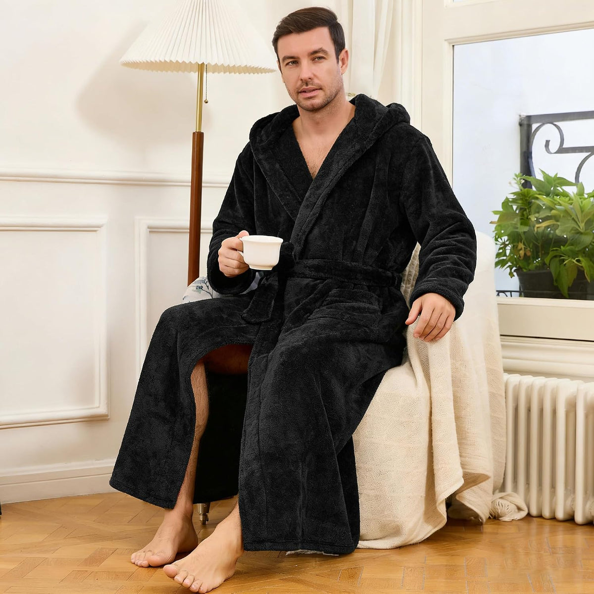U2SKIIN Mens Robe with Hood, Full Length Thick Plush Big & Tall Bathrobe