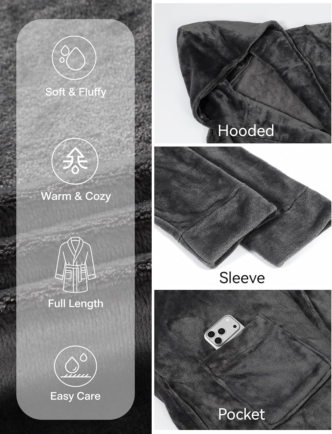 Gihuo Mens Long Robes Full Length Plush Hooded Bathrobe