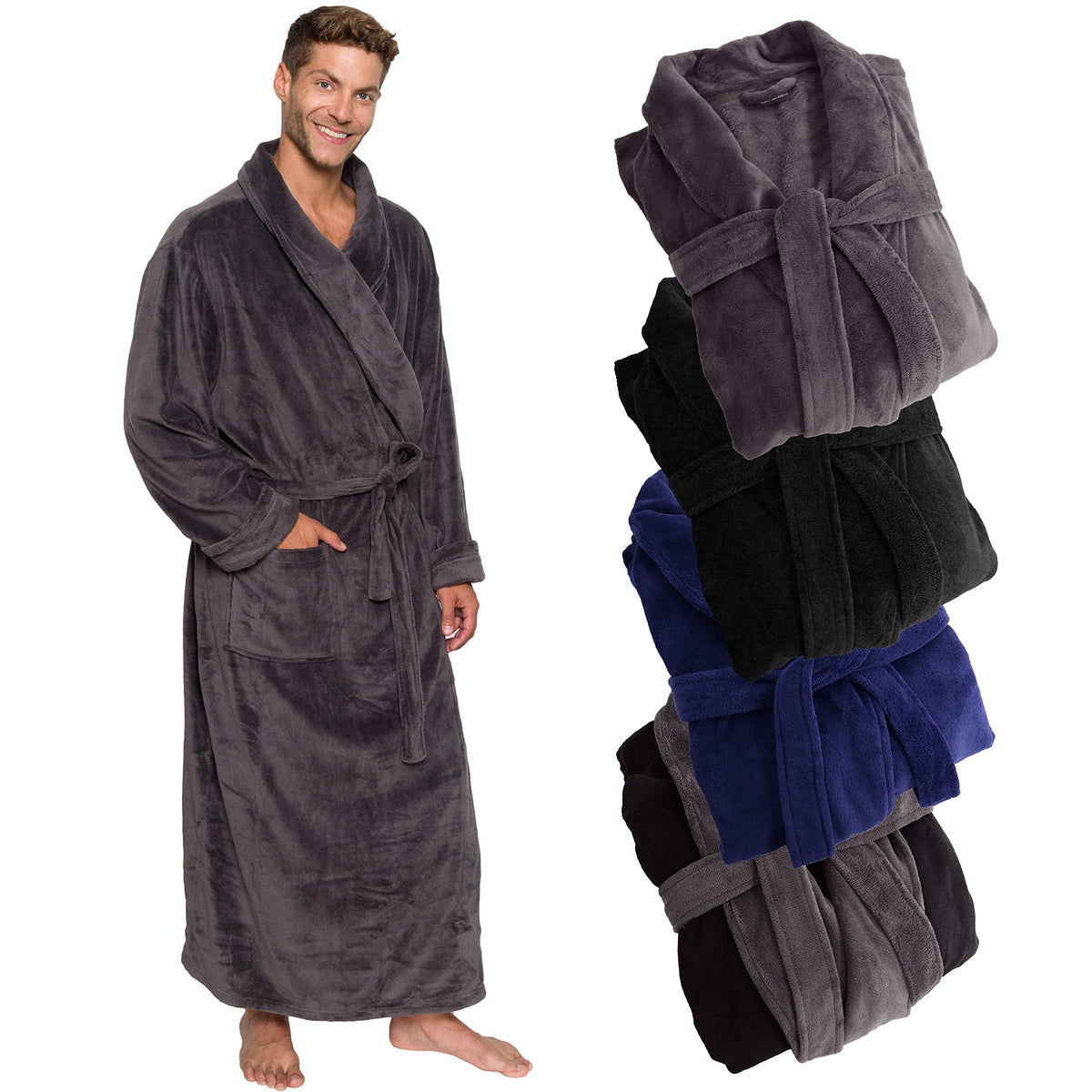 Ross Michaels Mens Robe Big & Tall - Long Plush Shawl Collar Fleece Bathrobe