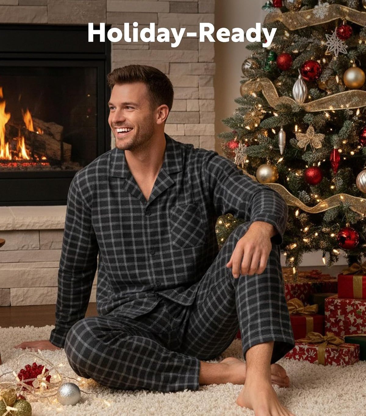 DAVID ARCHY Mens Pajamas Set Flannel Pjs Sets Cotton Pajamas for Men