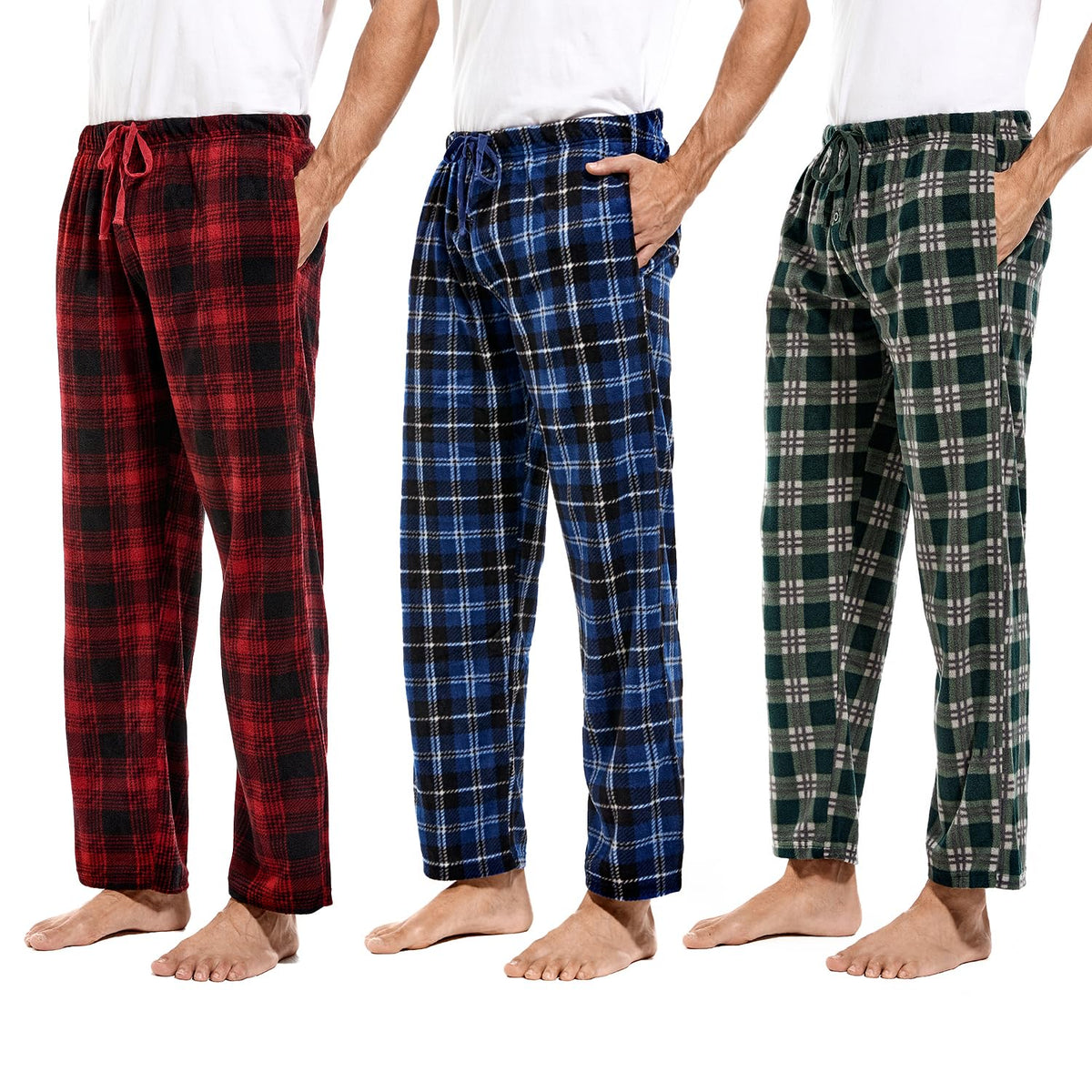 DG Hill 1Pack or 3Pack Mens PJ Pajama Pants Bottoms Fleece Lounge Pants Sleepwear Plaid PJs with Pockets Microfleece