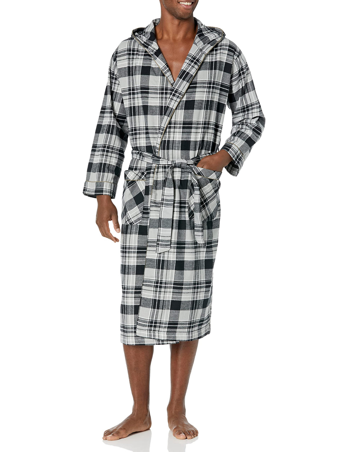 Andrew Scott Mens' Robe with Hoodie| Cotton Flannel Brush Plaid | All Season | Full Length House Robe