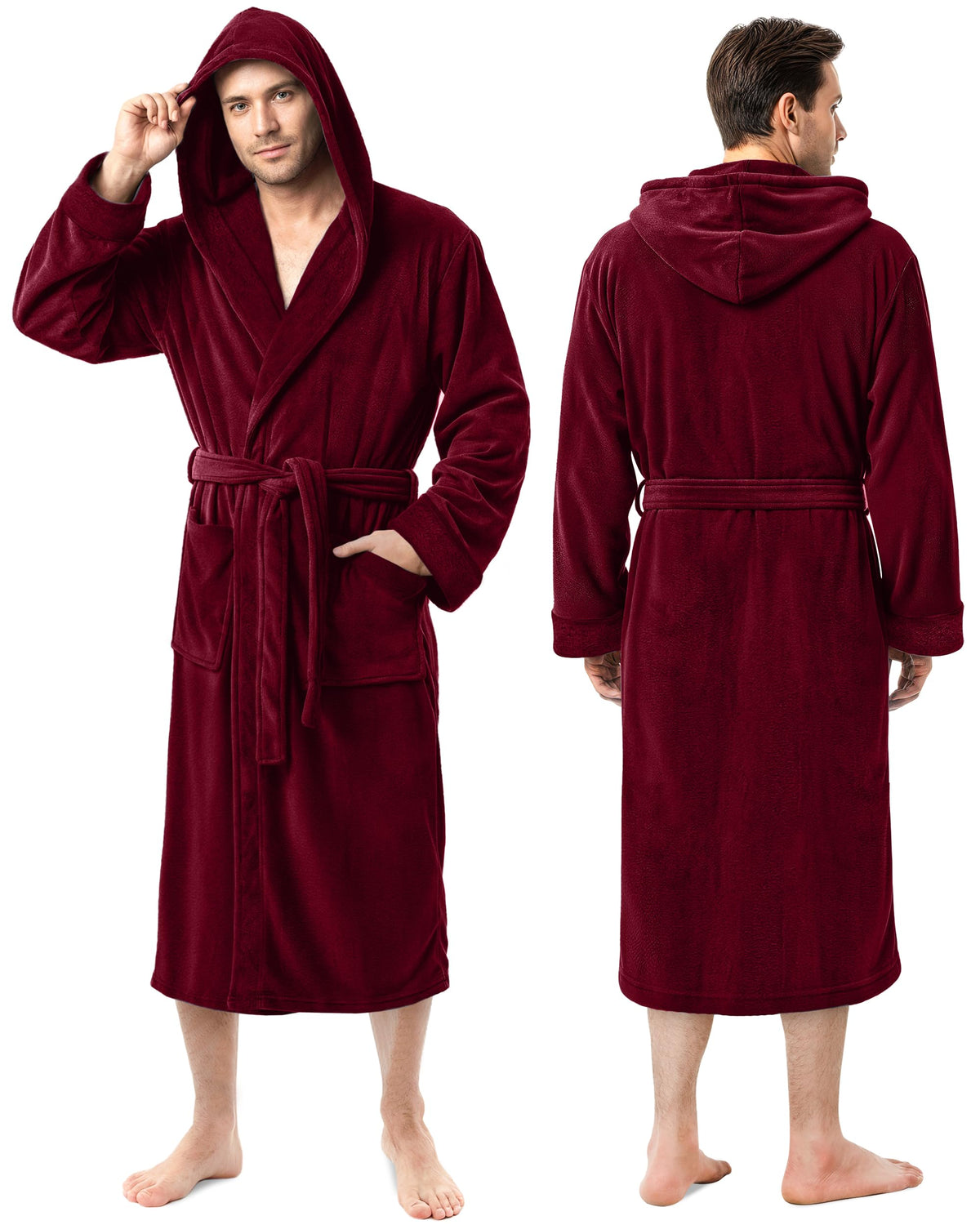 Luxury Ultra Soft Mens Robe with Hood Plush Fleece Long Bathrobe