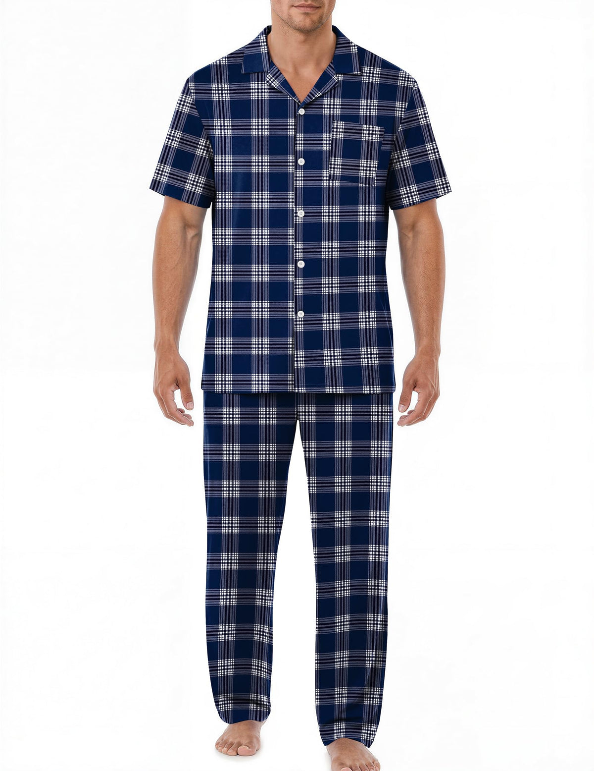EKouear Mens Pajamas Set Button Down Short Sleeve Shirt Pjs with Long Pants