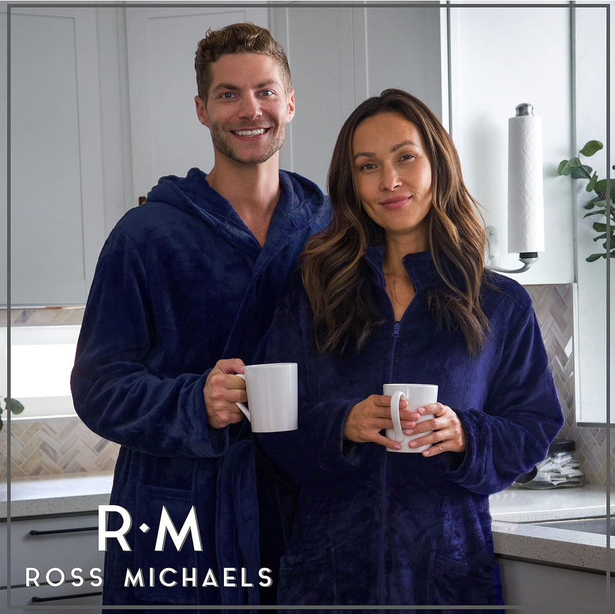Ross Michaels Mens Robe Hooded Wrap Style - Mid Length Plush Fleece Bathrobe