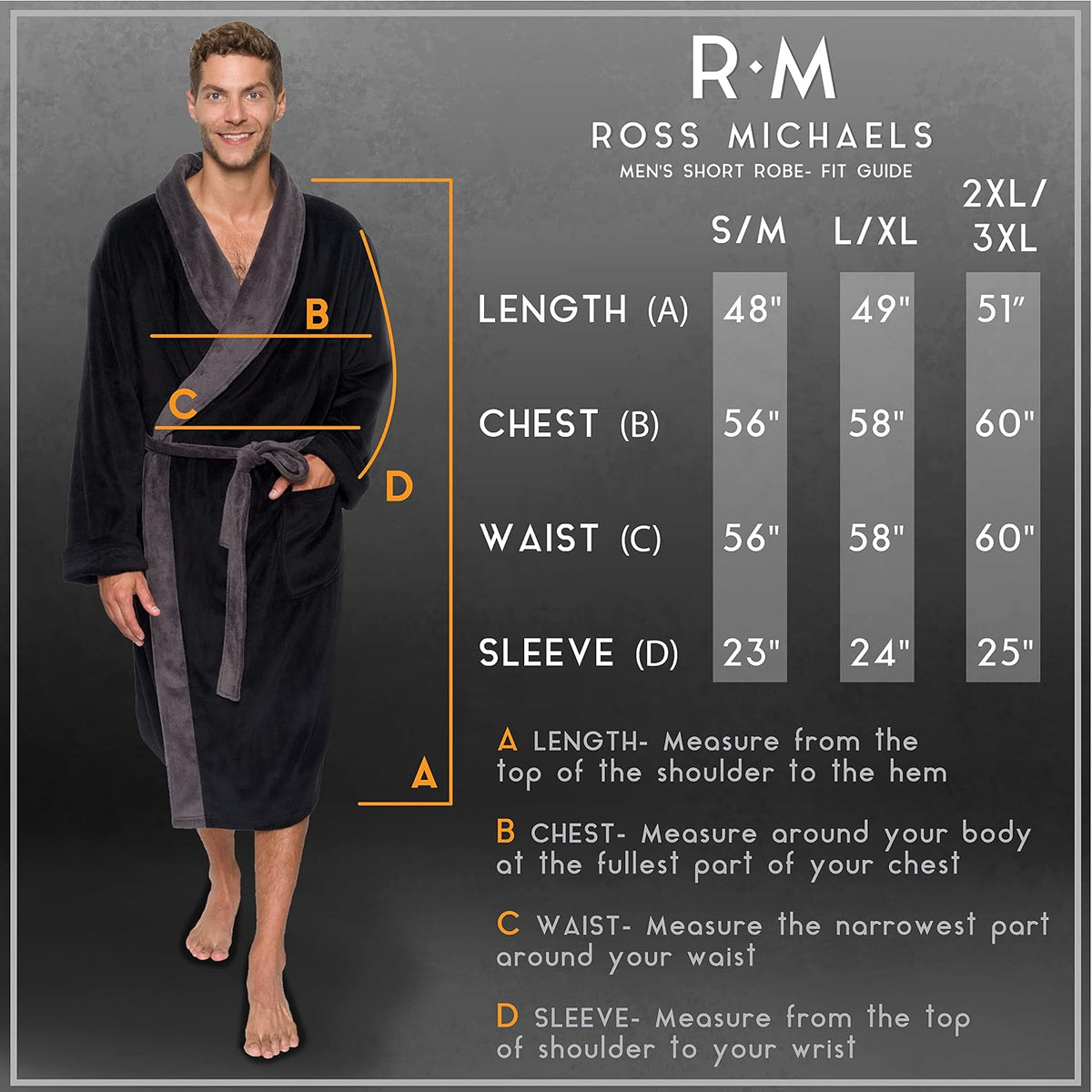 Ross Michaels Mens Robe Shawl Collar Wrap Style - Mid Length Plush Fleece Bathrobe