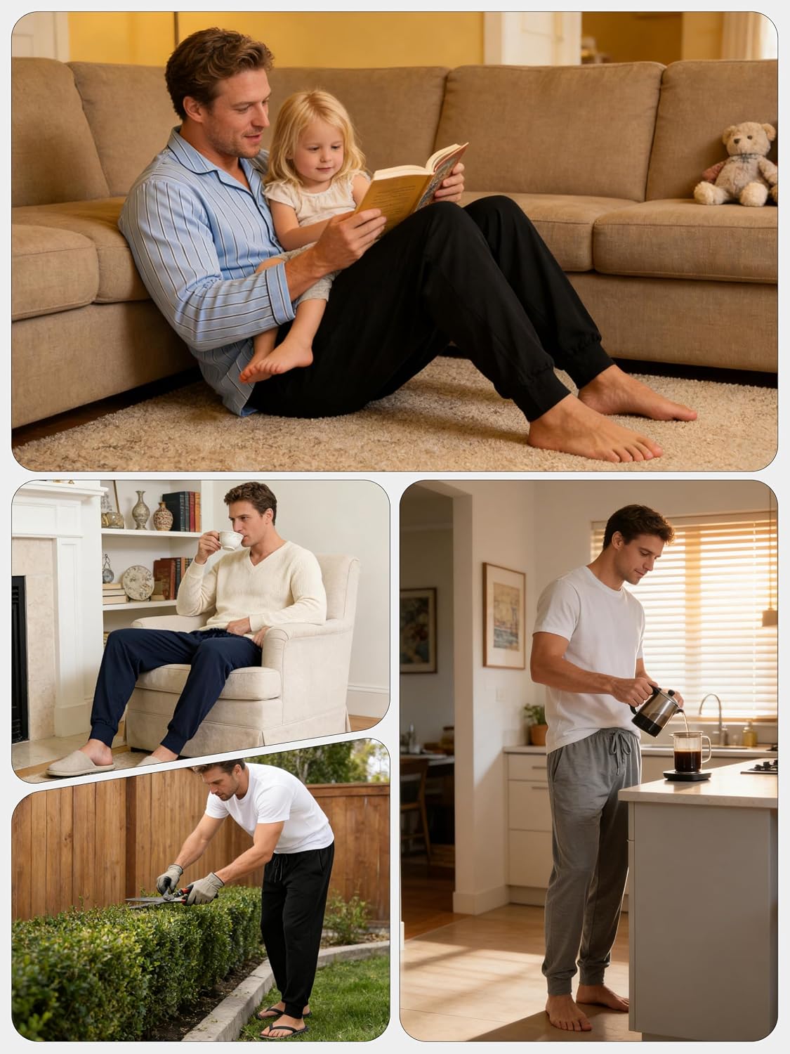 3 Pack Mens Pajama Pants Cotton Jogger Pjs Lightweight Lounge Pant