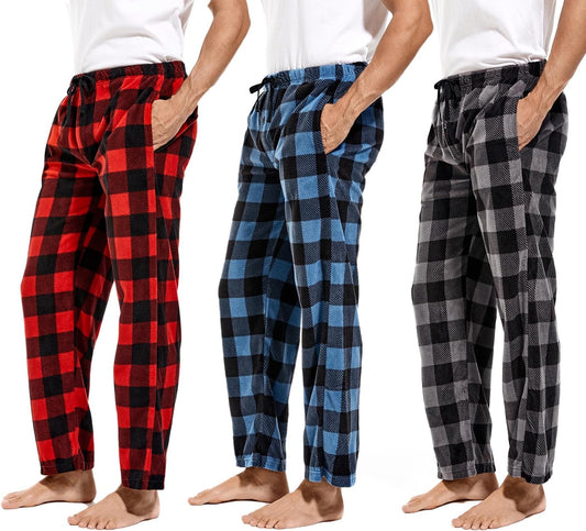 DG Hill 1Pack or 3Pack Mens PJ Pajama Pants Bottoms Fleece Lounge Pants Sleepwear Plaid PJs with Pockets Microfleece