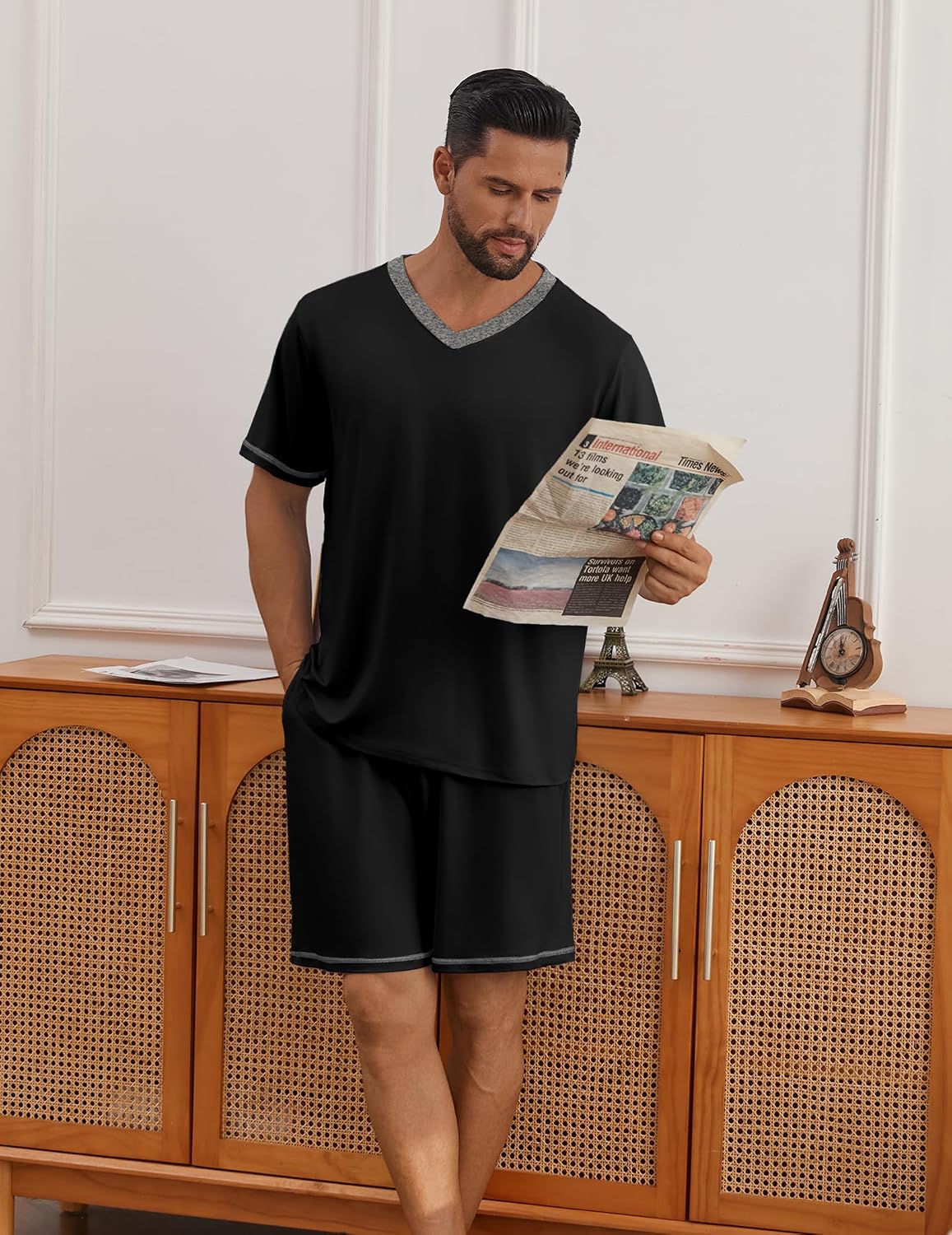 Ekouaer Men's Pajama Sets Shorts Short Sleeve Pj Sets Loungewear Lightweight Lounge Sets with Pockets