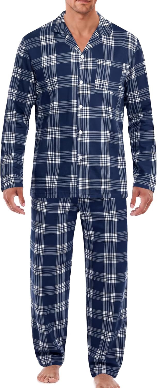 Ekouaer Mens Pajamas Set Long Sleeve Button Down Pjs Long Pants with Pocket