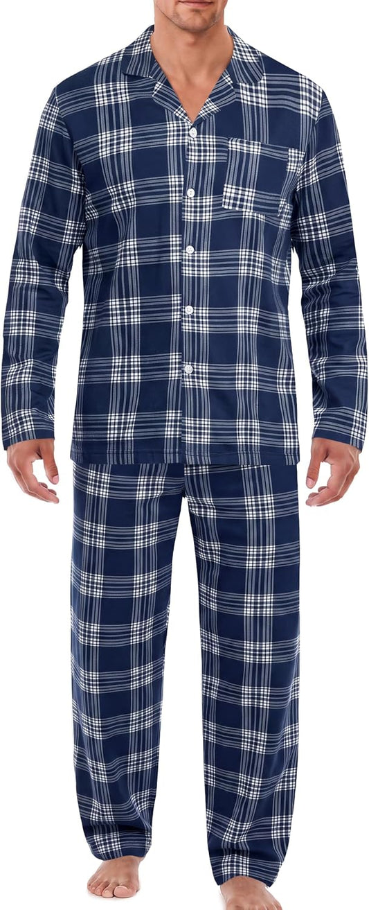 Ekouaer Mens Pajamas Set Long Sleeve Button Down Pjs Long Pants with Pocket