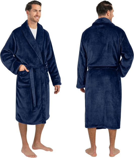 PAVILIA Mens Soft Fleece Bathrobe Lightweight Long Robe for Men Shower Bath