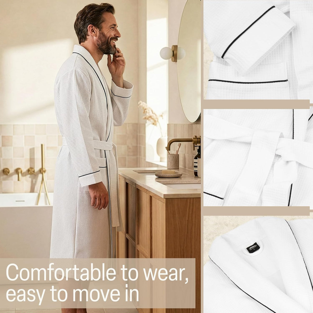 Get Trend Waffle Robes for Men M-3XL, Lightweight Soft Bathrobes, Cozy House Coat for Spa, Shower & Hotel