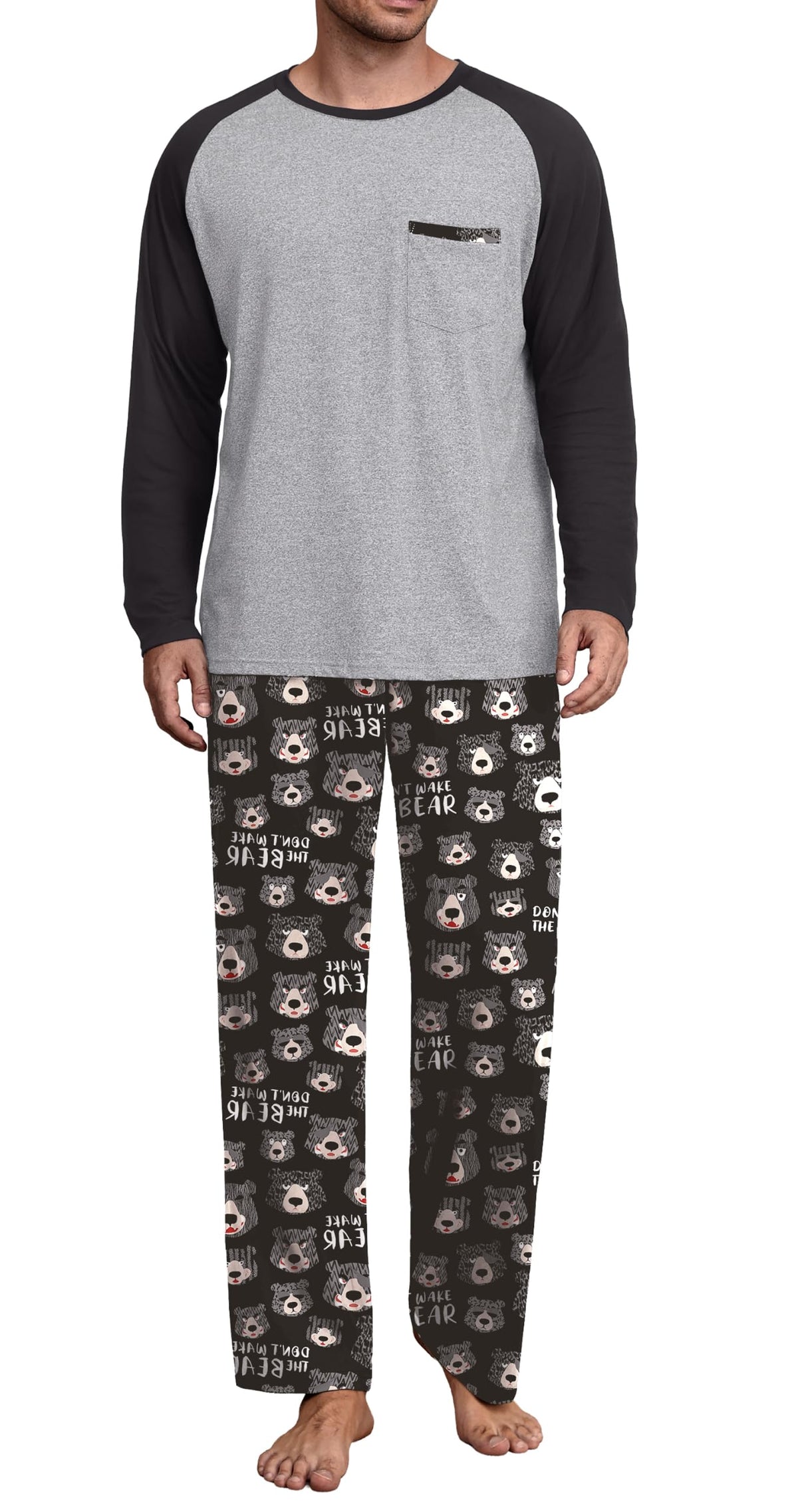 Mens Pajamas Set,Long Sleeve T Shirt Pjs Soft 2 Piece Loungewear With Pants