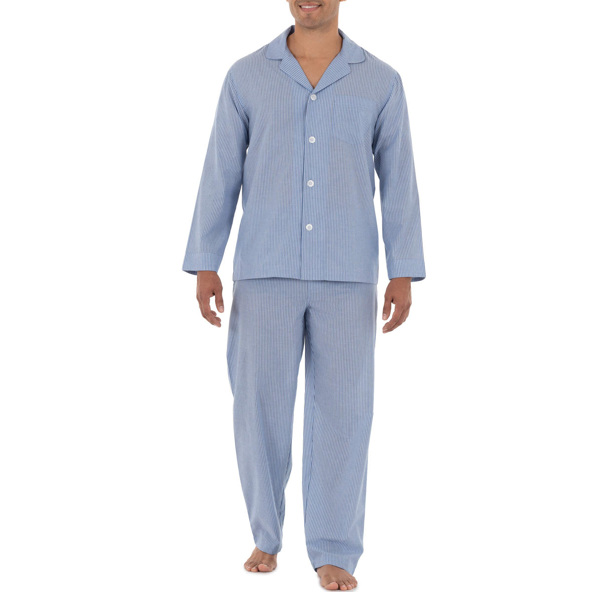 Fruit of the Loom Men's Long Sleeve Broadcloth Pajama Set