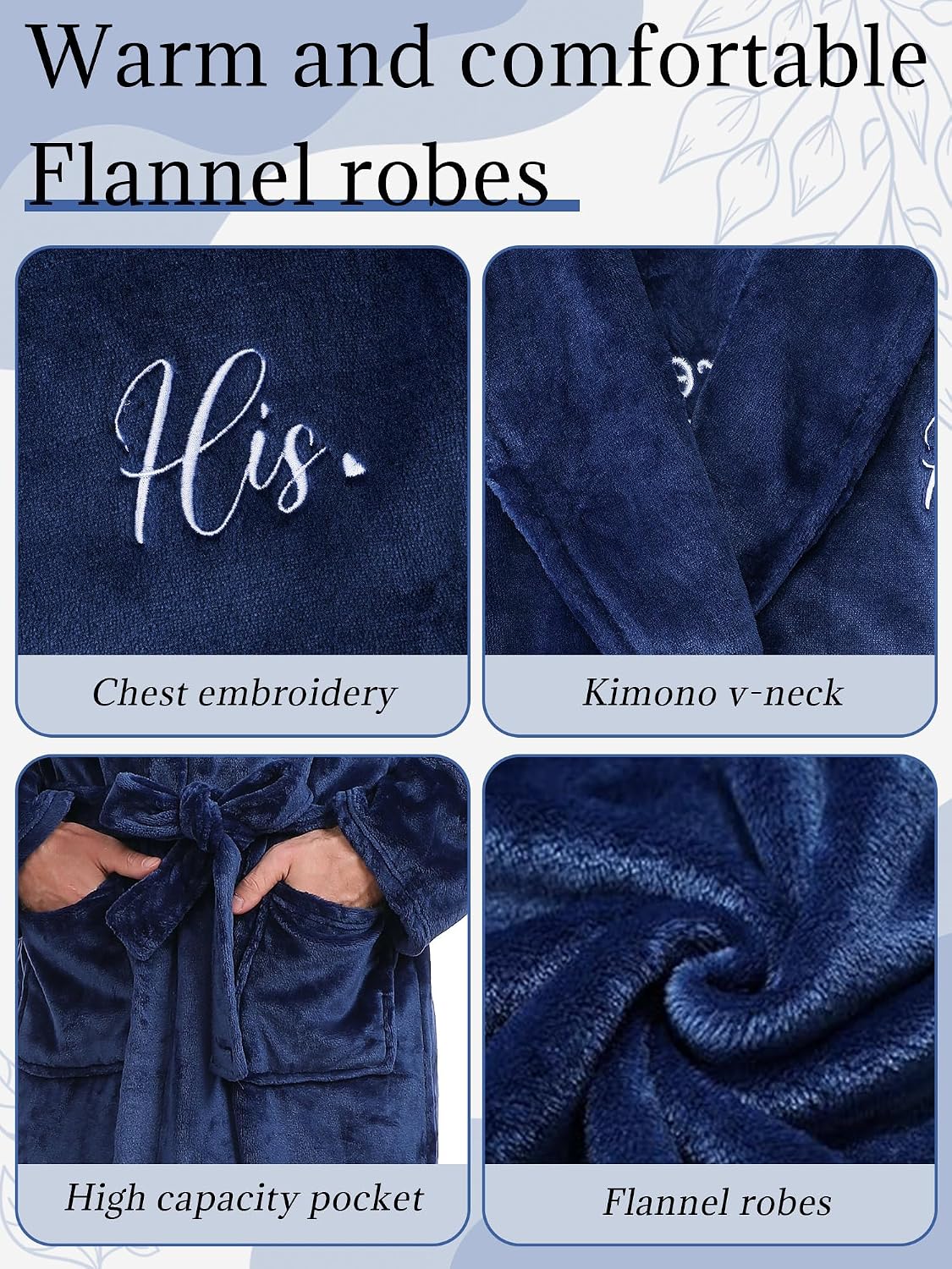 Jecery Mens Robe, Soft Plush Flannel Bathrobe with Pockets