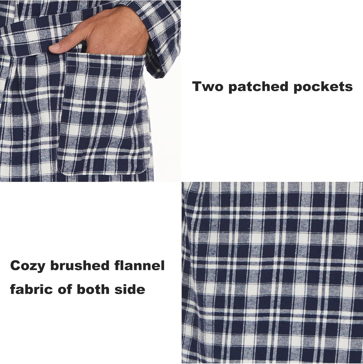 Zerbala Men's Flannel Robe Knee Length Plaid Bathrobe
