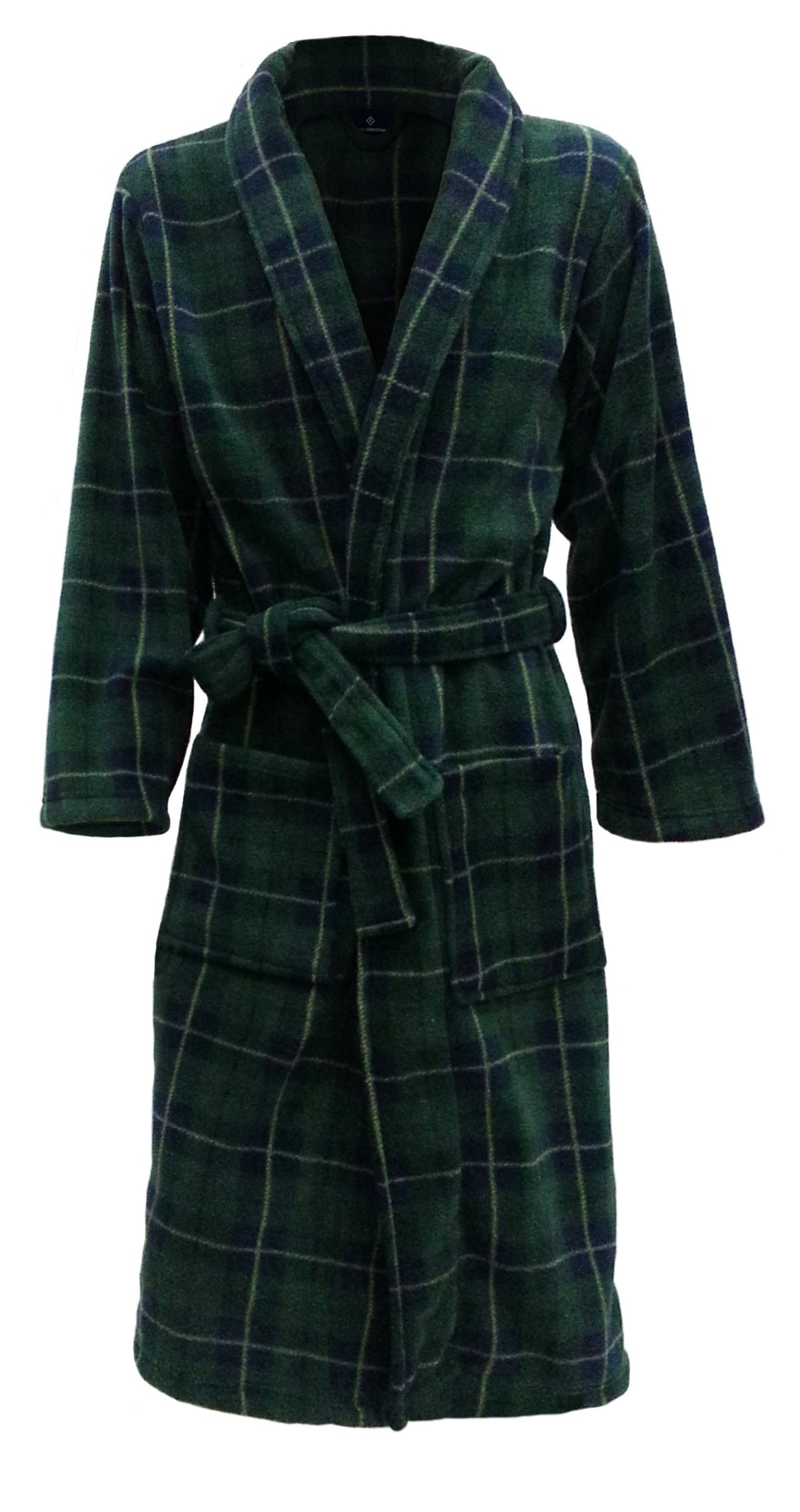 John Christian Men's Fleece Robe Green and Navy Tartan