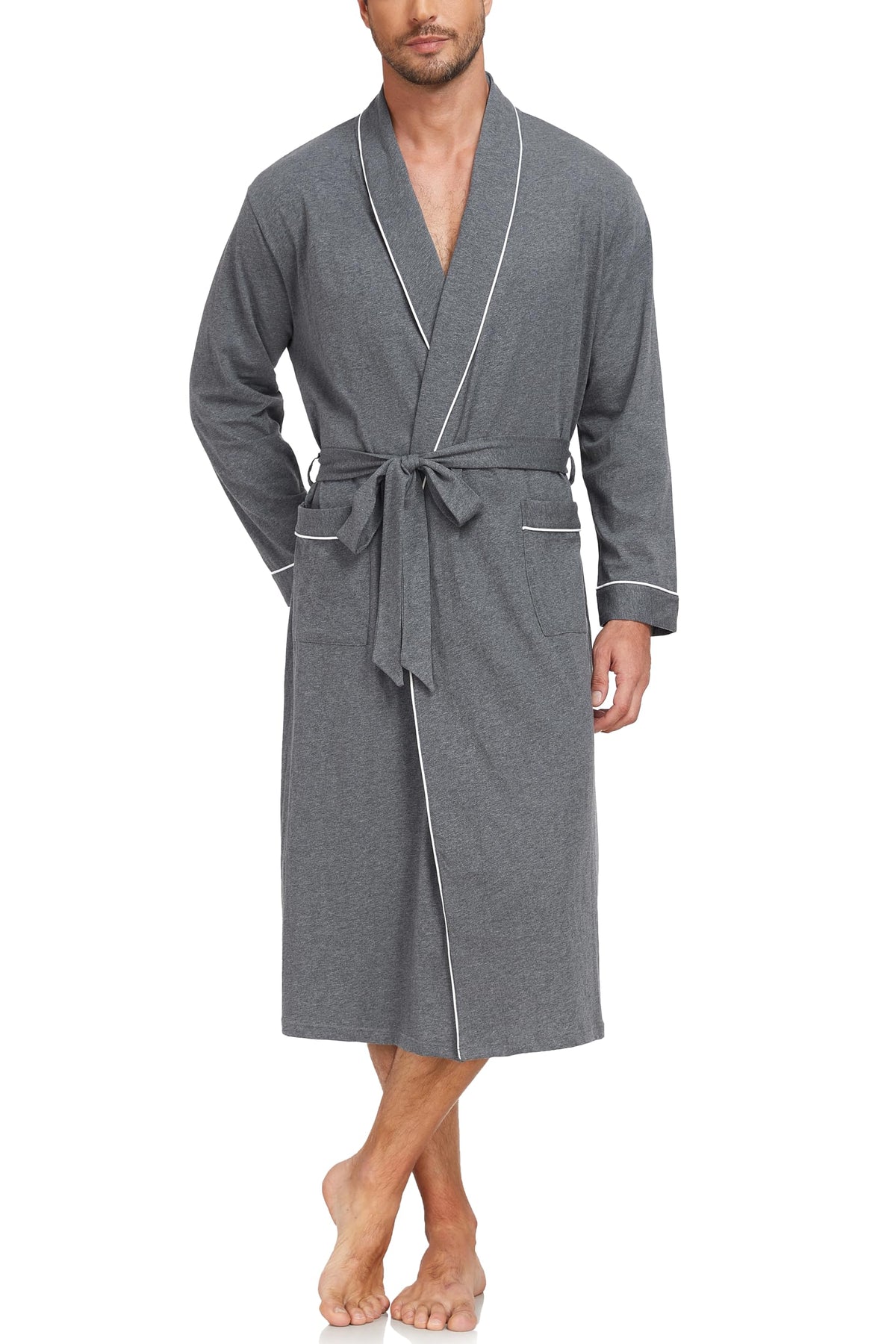 EA'S SECRET Men's 100% Cotton Robes Lightweight Long Sleeve Kimono Bathrobe Soft Over the Knee Sleepwear