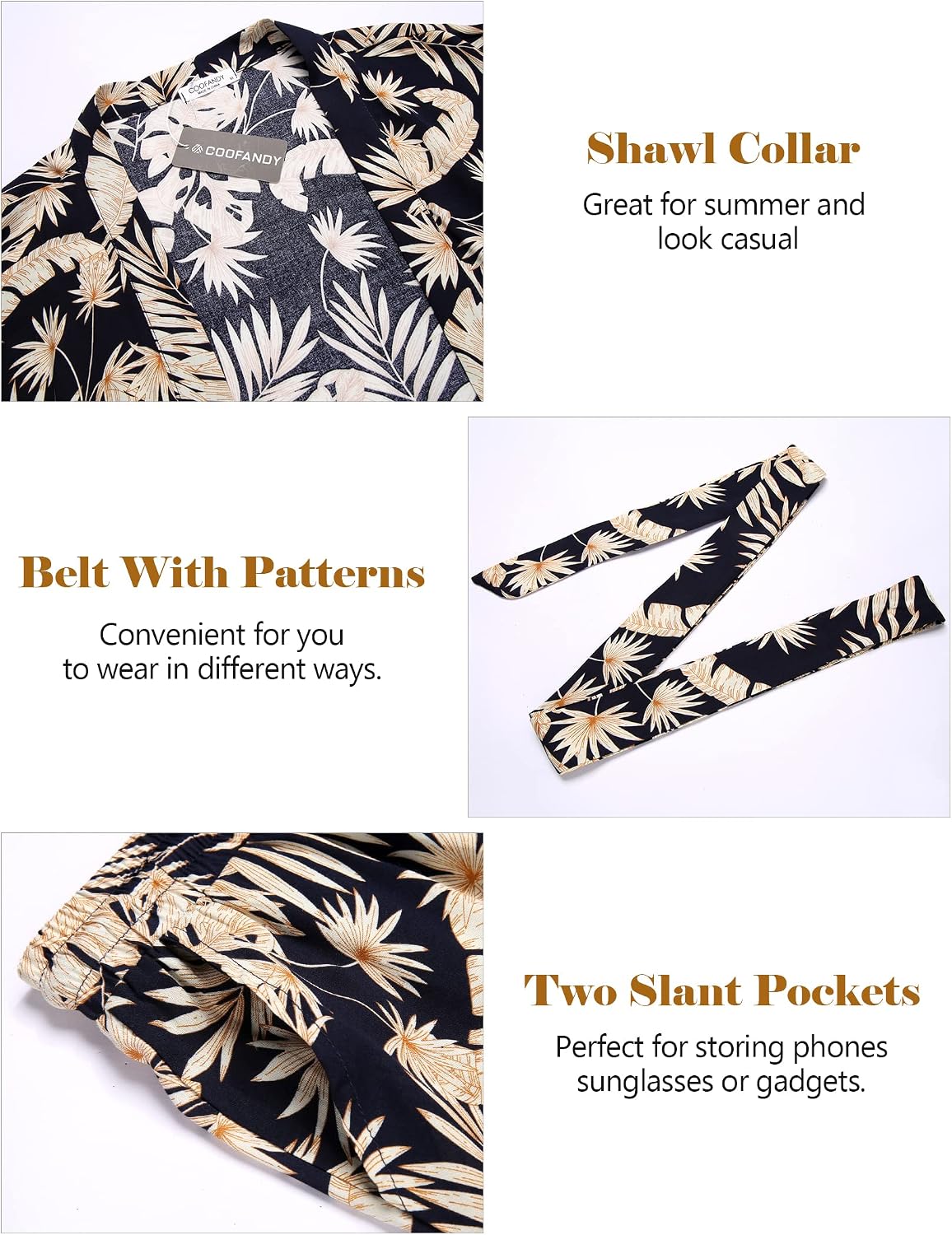 COOFANDY Men Lightweight 2 Piece Kimono Robe with Shorts Japanese Robes Casual Open Front Long Cardigan With Belt