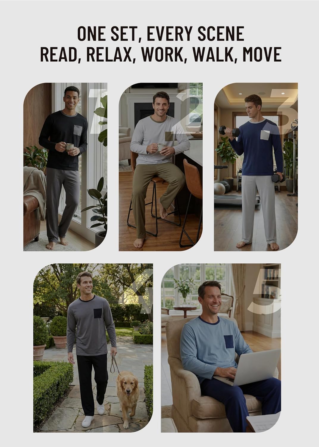 Vulcanodon Men's Organic Cotton Pajama Set Soft Long Sleeve Pjs for Men