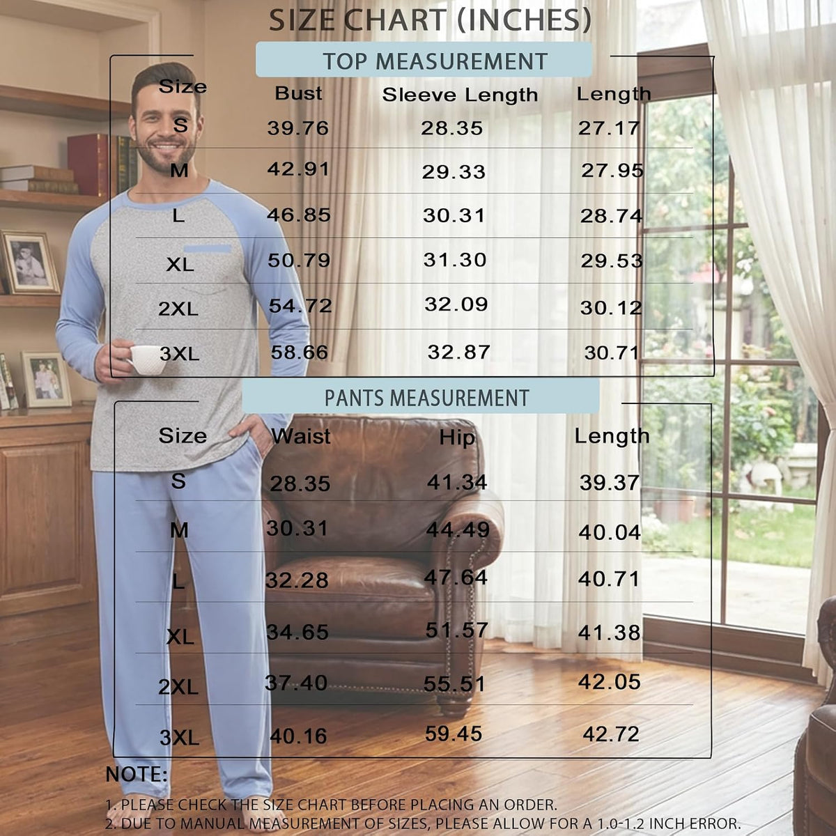 Aodemo Mens Pajamas Set 2 Piece Loungewear Soft Pjs Sets S-4XL