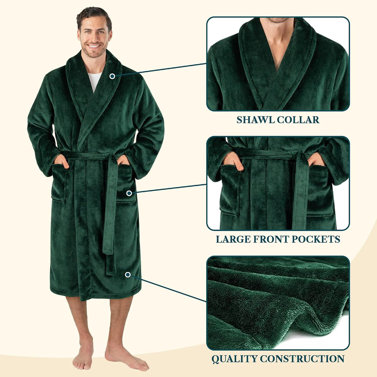 PAVILIA Mens Soft Fleece Bathrobe Lightweight Long Robe for Men Shower Bath