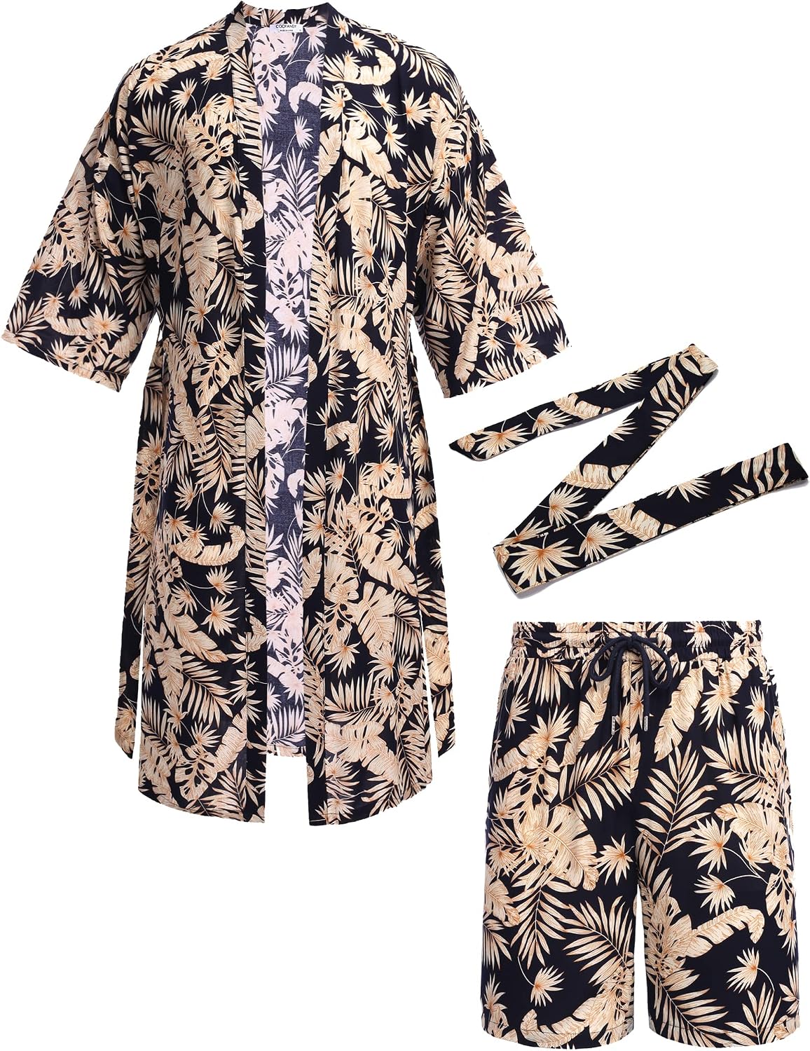 COOFANDY Men Lightweight 2 Piece Kimono Robe with Shorts Japanese Robes Casual Open Front Long Cardigan With Belt