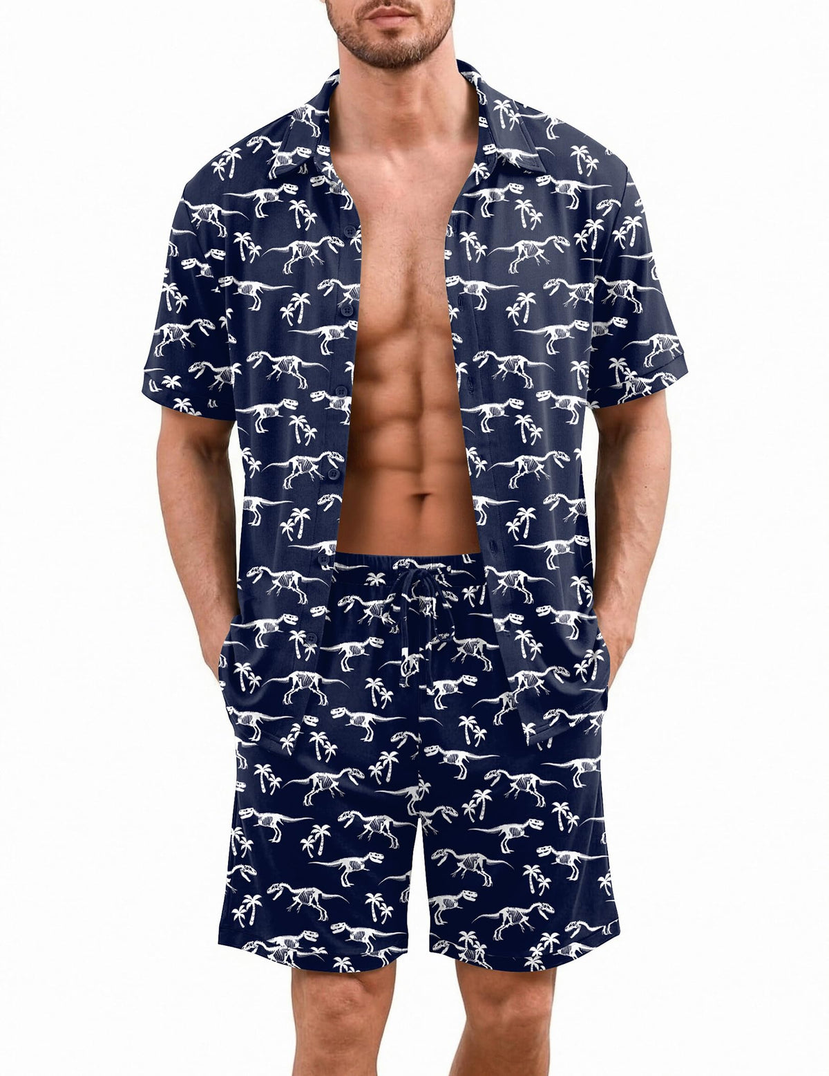 Ekouaer Men's Pajama Sets Button Down Summer Pjs Hawaiian Lounge Set XS-XXL