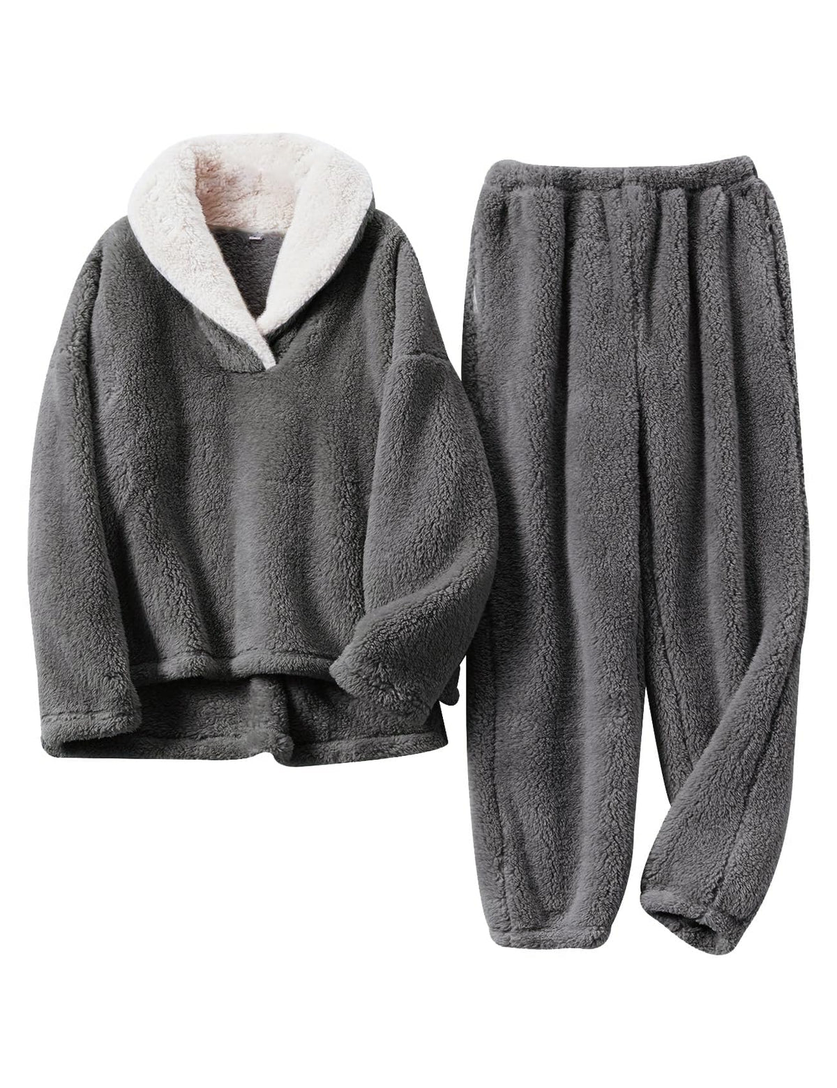 Arssm Mens Fluffy Pajamas Set 2 Piece Winter Fleece Pjs