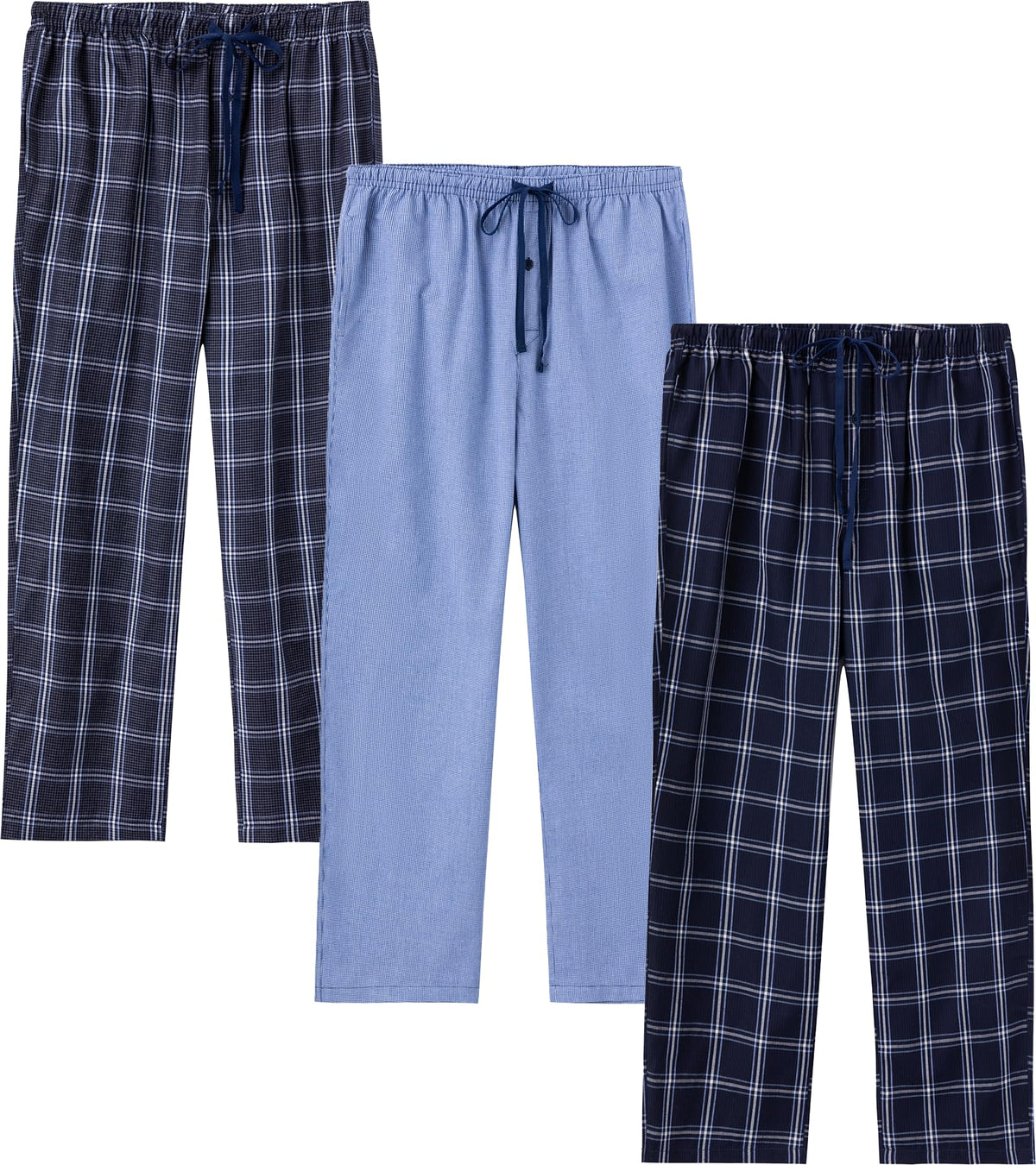 JupiterSecret Mens Pajama Pants Set Cotton Lightweight Plaid Sleep & Lounge 3-Pack PJ Bottoms with Pockets and Button Fly