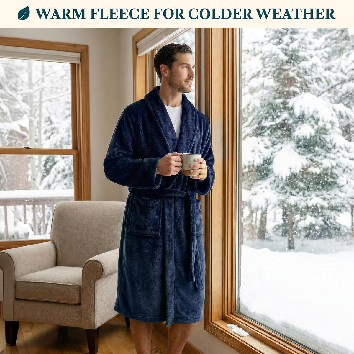 PAVILIA Mens Soft Fleece Bathrobe Lightweight Long Robe for Men Shower Bath