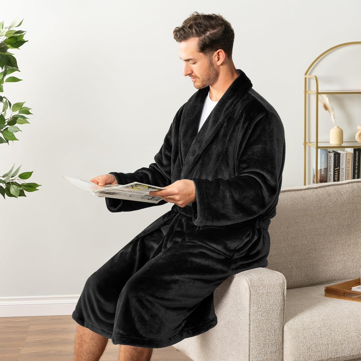 PAVILIA Mens Soft Fleece Bathrobe Lightweight Long Robe for Men Shower Bath