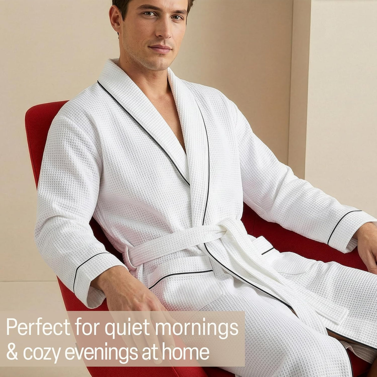 Get Trend Waffle Robes for Men M-3XL, Lightweight Soft Bathrobes, Cozy House Coat for Spa, Shower & Hotel