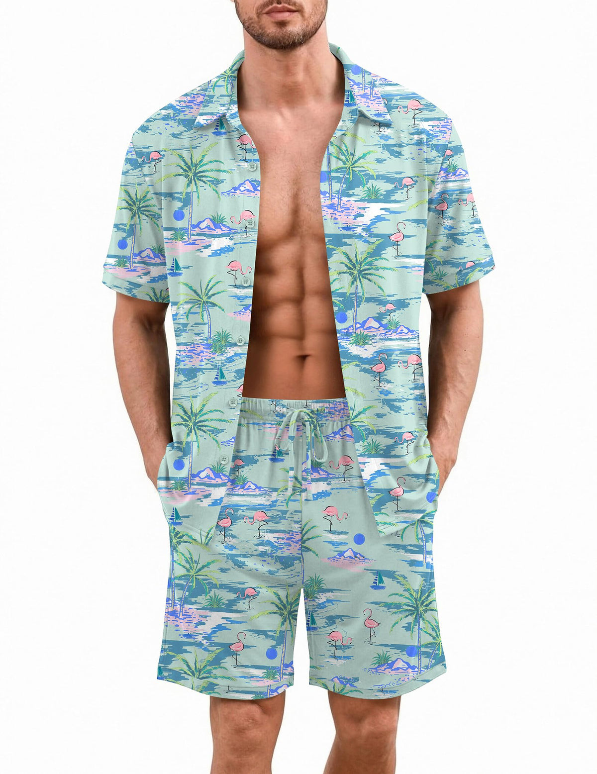 Ekouaer Men's Pajama Sets Button Down Summer Pjs Hawaiian Lounge Set XS-XXL