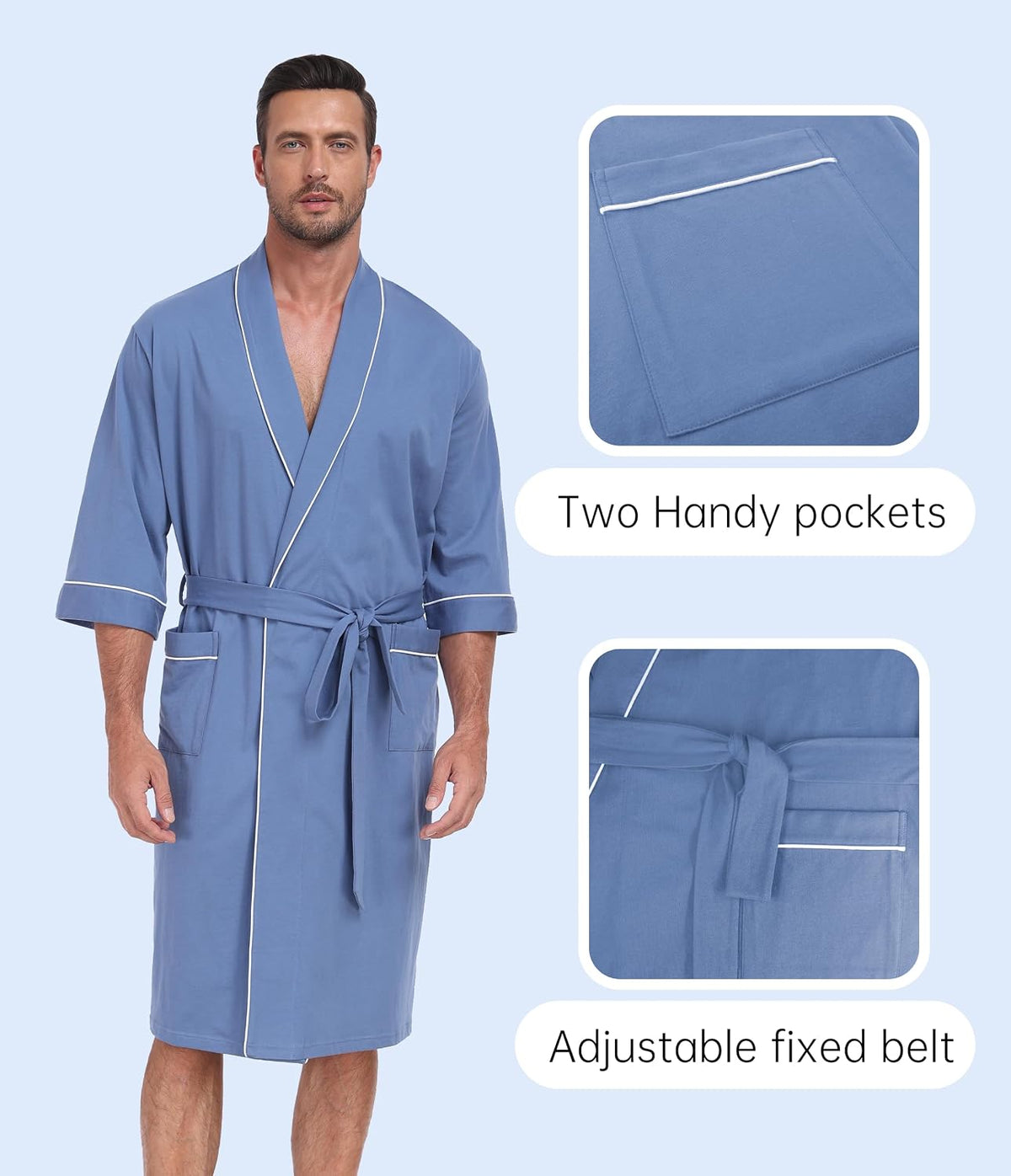 CF Men's 100% Cotton Robes Lightweight Bathrobe Soft Short Sleeve Bath Robe