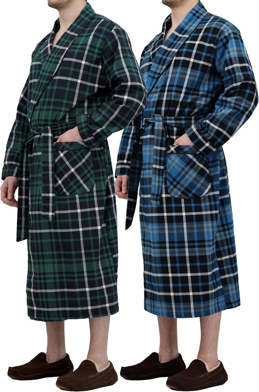 Andrew Scott Mens 2 Pack Long Sleep -Sauna Robe / 100% Cotton Flannel Brush Warm Bathrobe