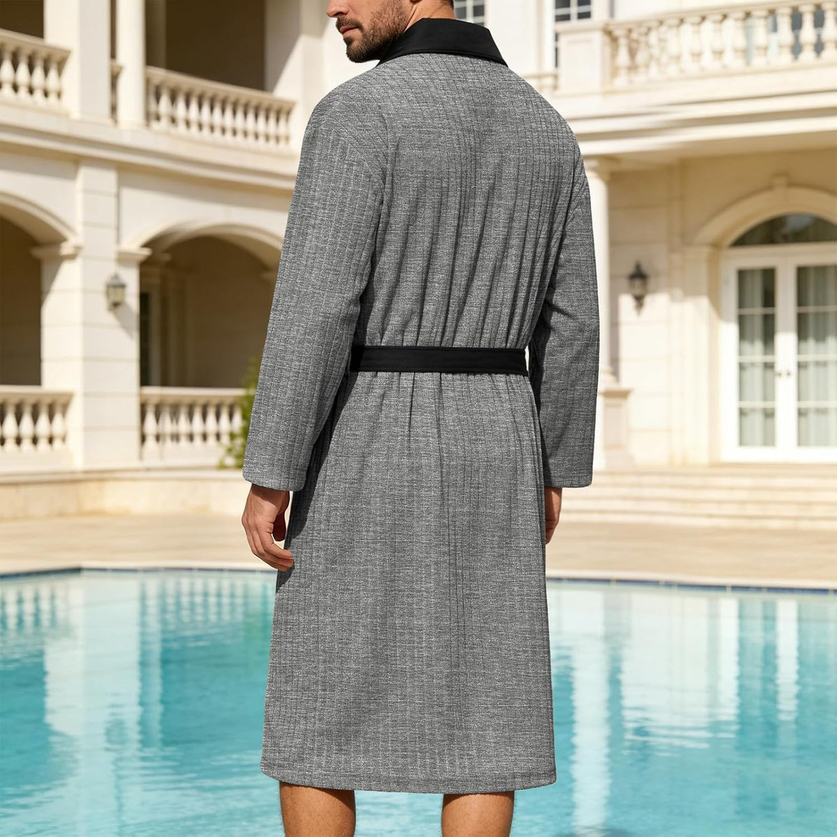 Mens Robes Lightweight Mid Length Summer Robe Comfy Soft Dude Robe with Pockets Long Sleeve Kimono Bathrobe Sleepwear