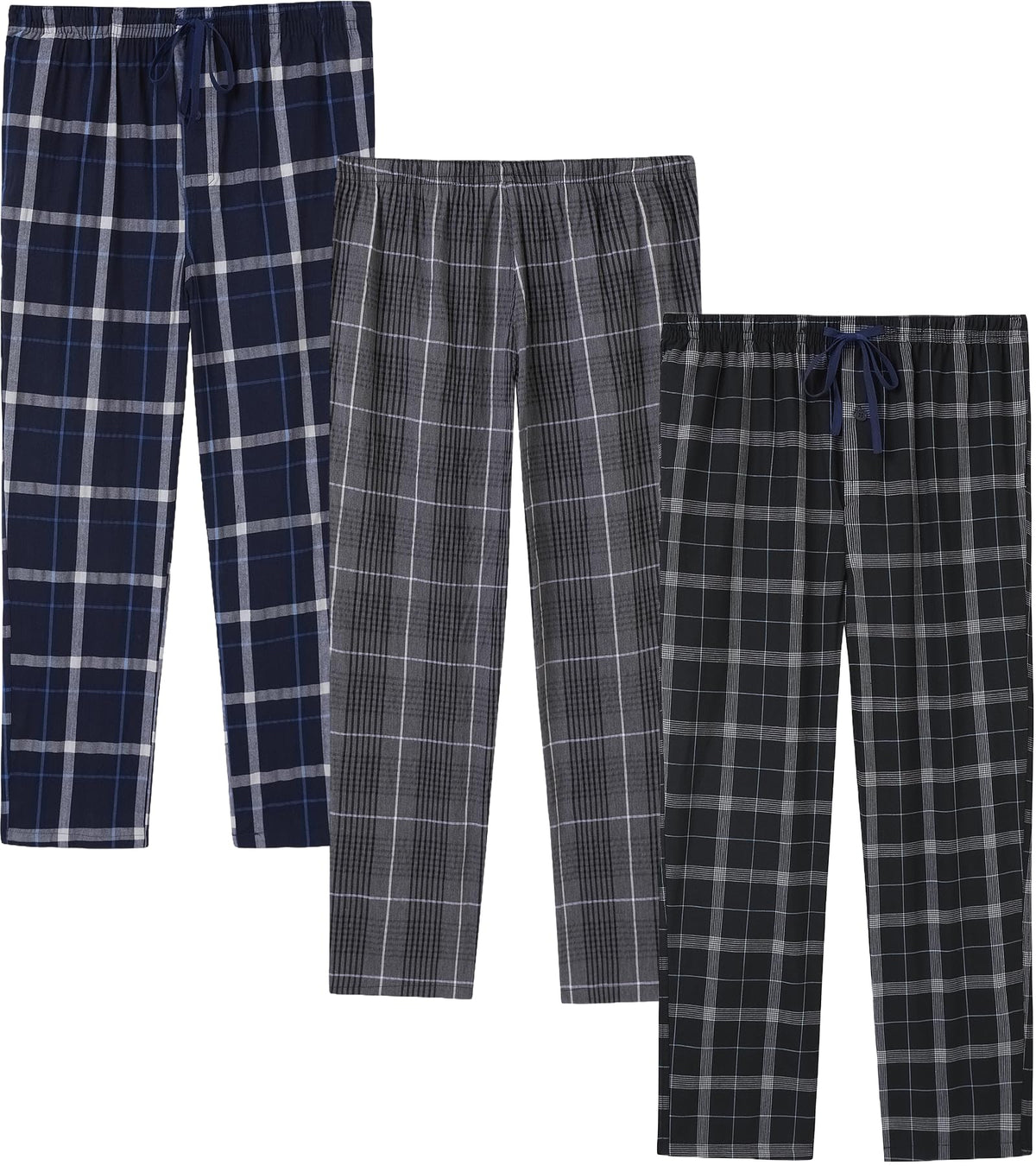 JupiterSecret Mens Pajama Pants Set Cotton Lightweight Plaid Sleep & Lounge 3-Pack PJ Bottoms with Pockets and Button Fly