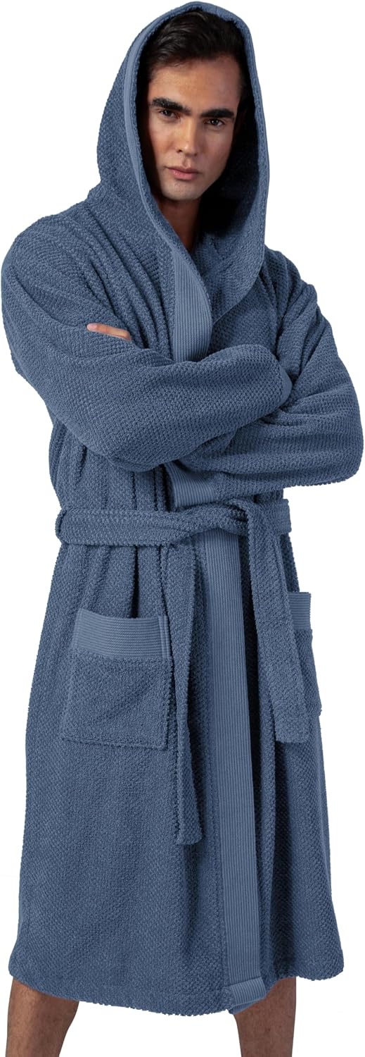 SEYANTE Luxury Bathrobe Men - GOTS Certified Organic Turkish Cotton Terry Cloth Hooded Robe