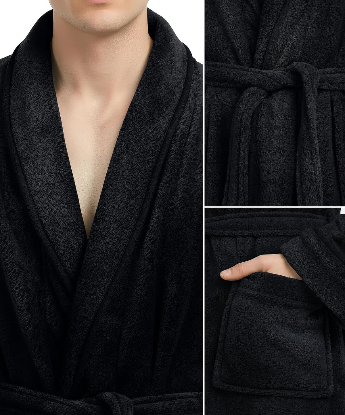 Luxury Ultra Soft Mens Robe Plush Fleece Long Bathrobe